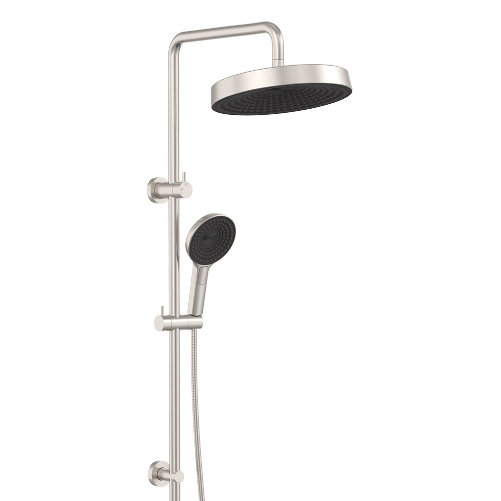 Fienza Kuro Twin Shower, Round Head, Brushed Nickel