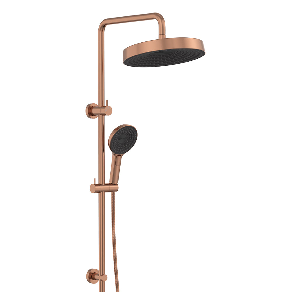 Fienza Kuro Twin Shower, Round Head, Brushed Copper