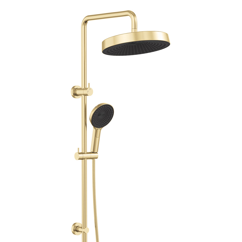Fienza Kuro Twin Shower, Round Head, Urban Brass