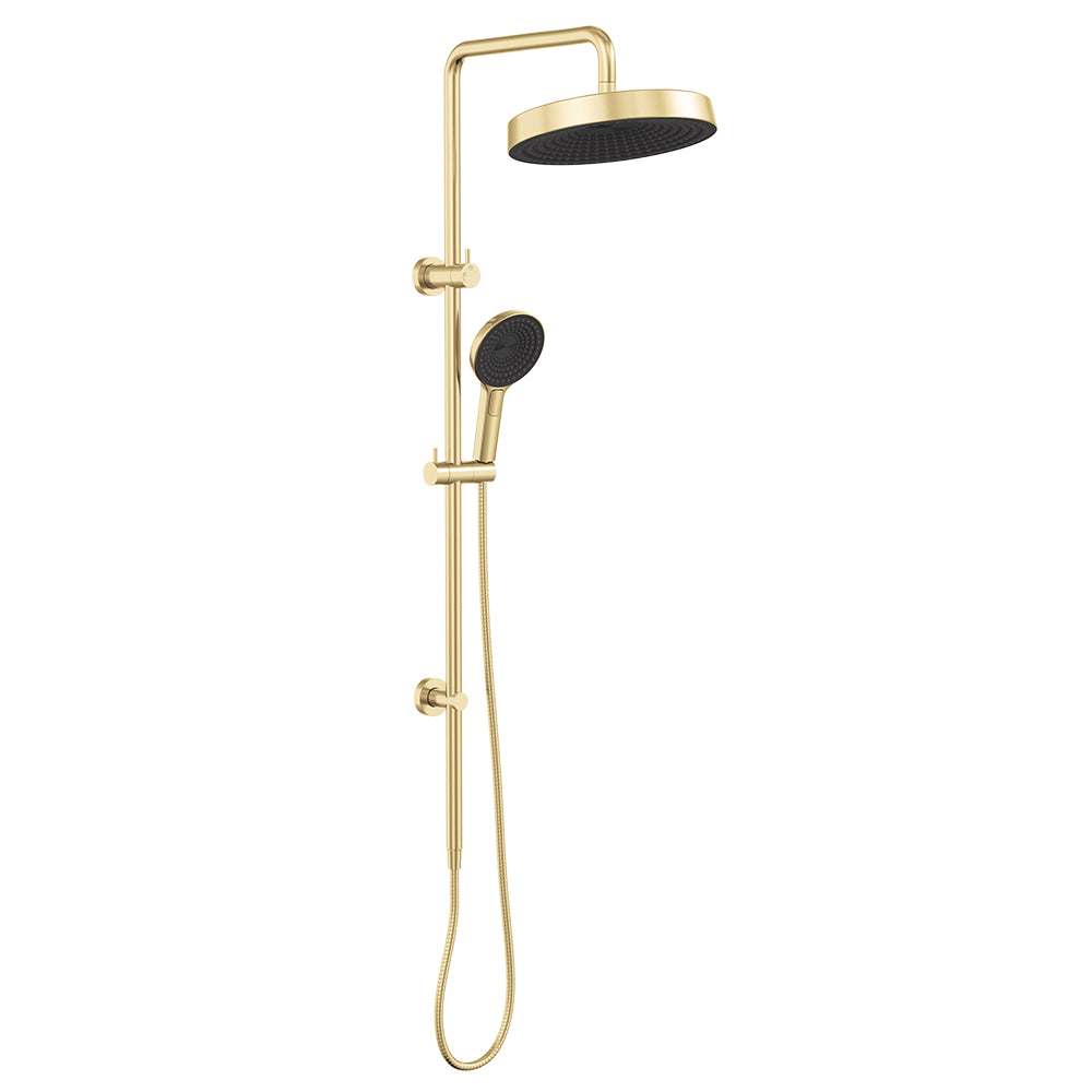 Fienza Kuro Twin Shower, Round Head, Urban Brass