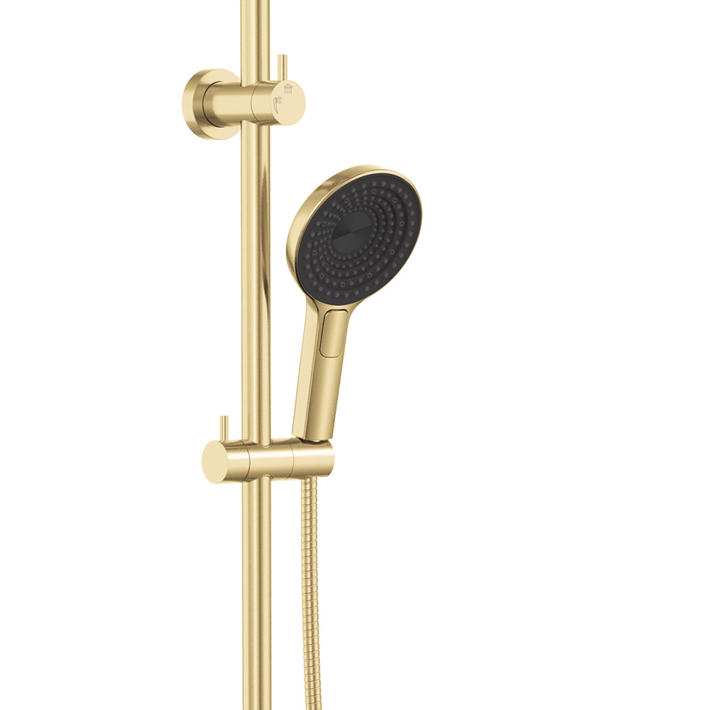 Fienza Kuro Twin Shower, Round Head, Urban Brass