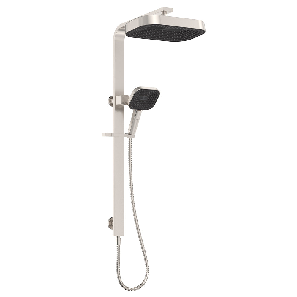 Fienza Kuro Deluxe Twin Shower Soft Square Head, Brushed Nickel