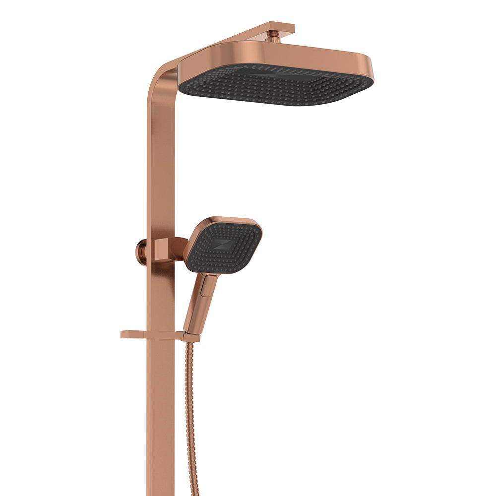Fienza Kuro Deluxe Twin Shower Soft Square Head, Brushed Copper