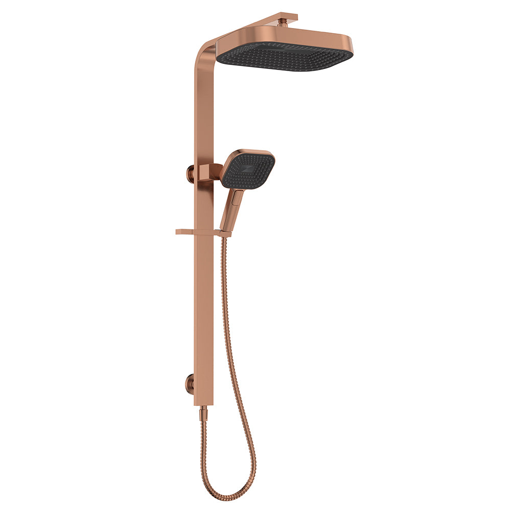 Fienza Kuro Deluxe Twin Shower Soft Square Head, Brushed Copper
