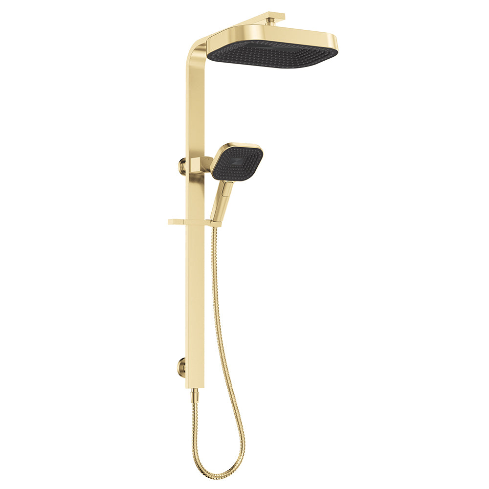 Fienza Kuro Deluxe Twin Shower Soft Square Head, Urban Brass