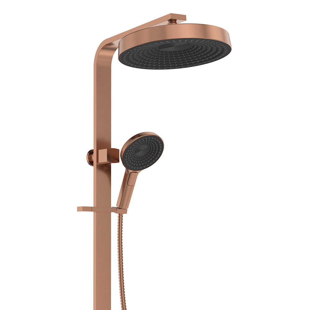 Fienza Kuro Deluxe Twin Shower Round Head, Brushed Copper