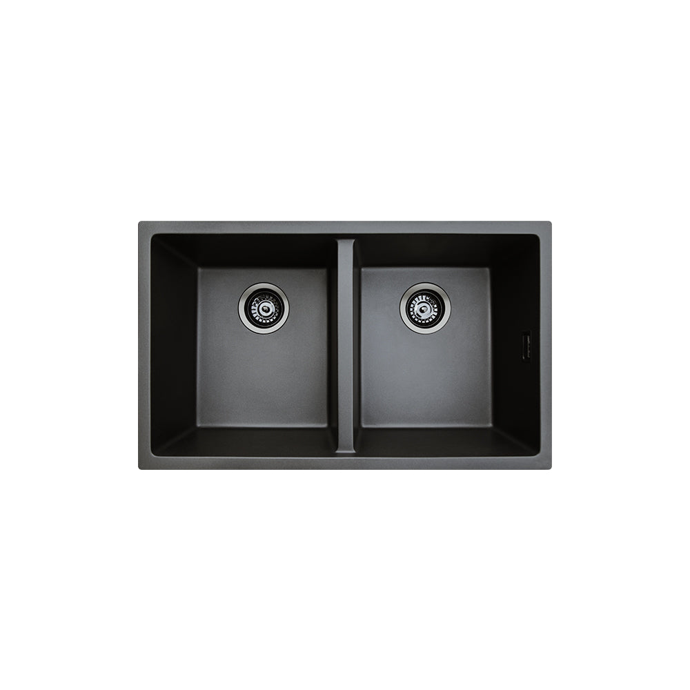 Fienza Kuro Granite 29L/29L Double Bowl Kitchen Sink, Matte Black