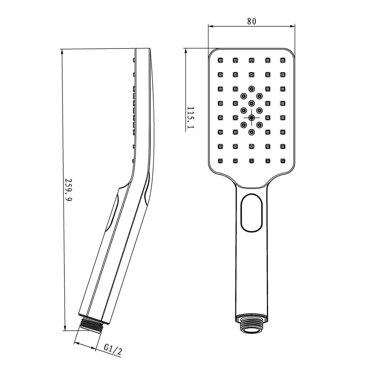 ABS Square Gunmetal Grey 3 Functions Rainfall Hand Held Shower Head