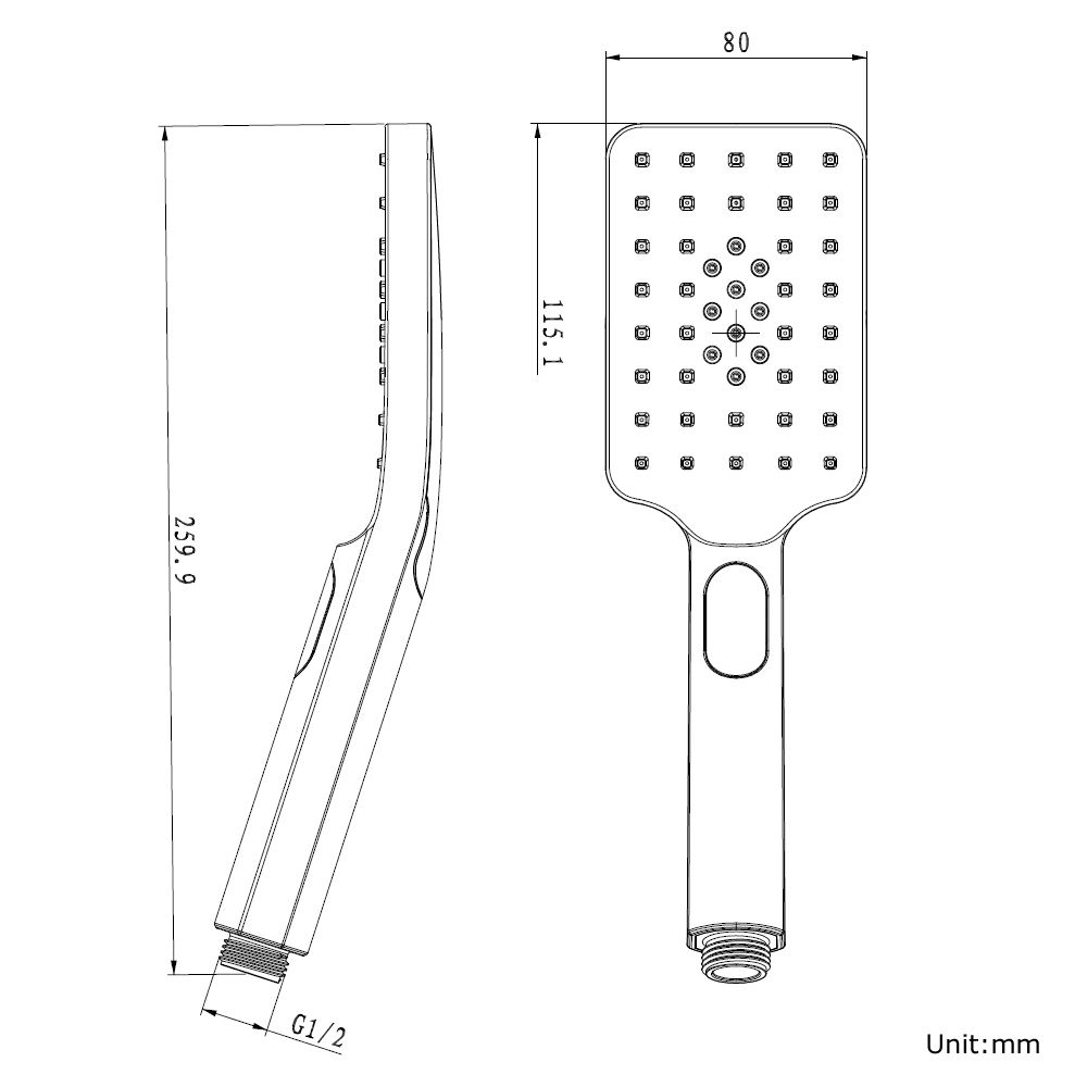 Norico Esperia Square 3 Functions Gun Metal Grey Hand Shower Spray