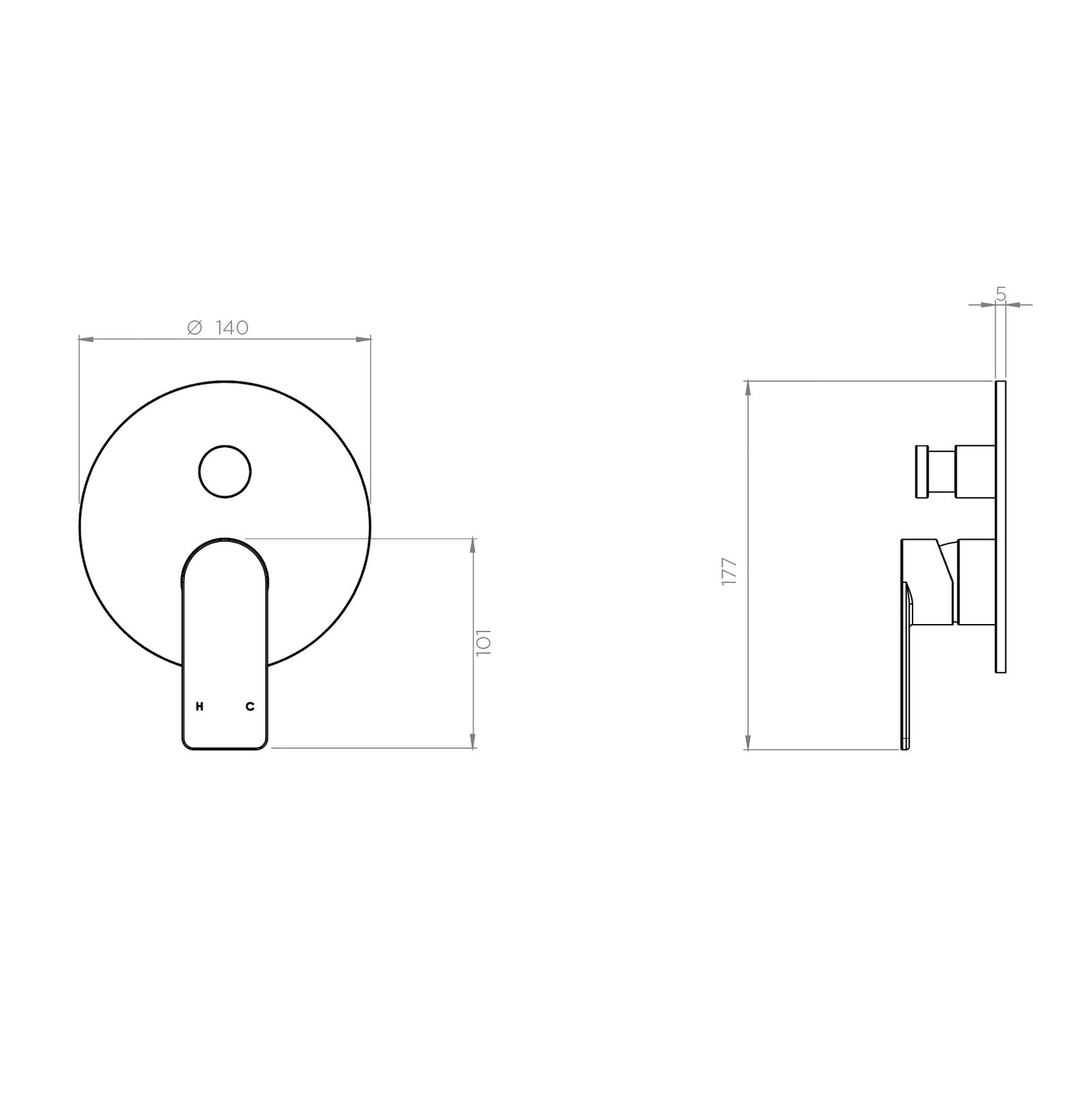 Arcisan Kibo Shower Mixer with Diverter - Round Back Plate