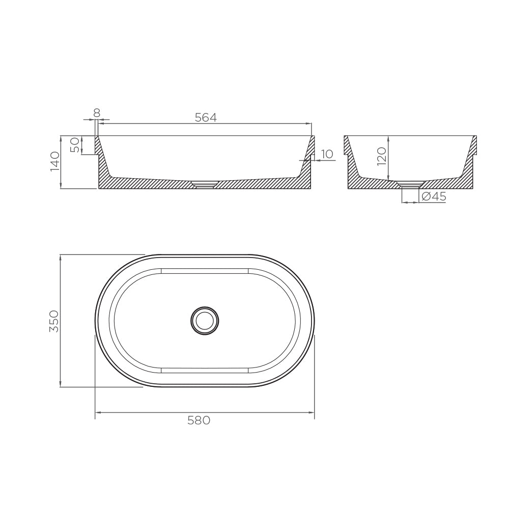 Arcisan Arcistone Kibo Stone 580 x 350mm Semi Inset Basin