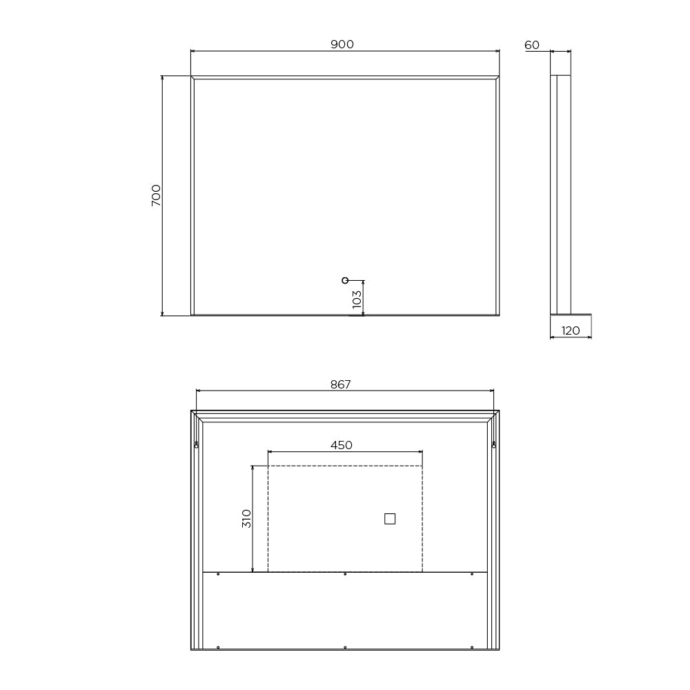 Arcisan Kibo Mirror with Shelf - 900 x 700 - Matte Black Frame