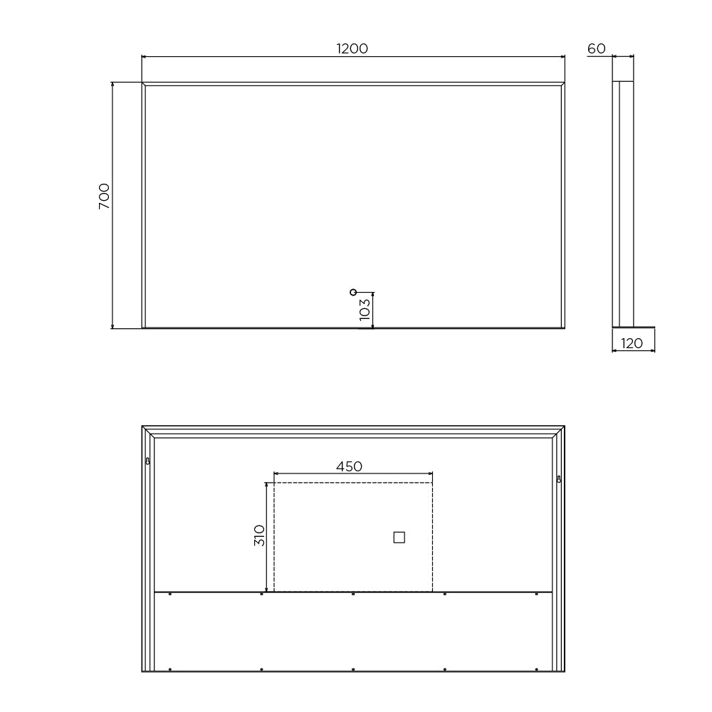 Arcisan Kibo Mirror with Shelf - 1200 x 700 - Matte Black Frame
