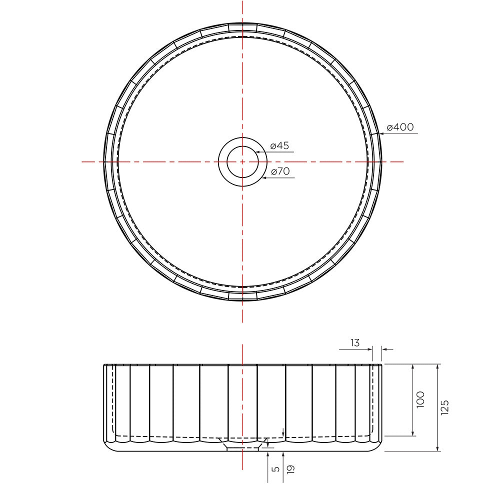 Arcisan Kasta-Lux FIC Above Counter 40cm Faceted Round Basin with Pop Up Waste