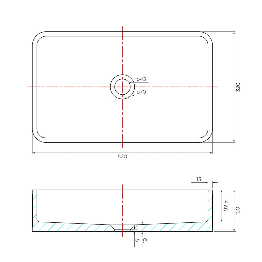 Arcisan Kasta-Lux FIC Above Counter 52 x 32cm Ribbed Basin with Pop Up Waste
