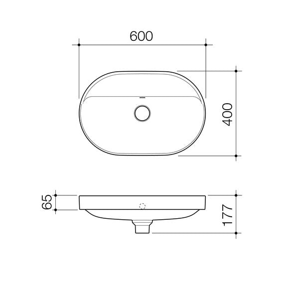 Caroma Liano II 600mm Pill Inset Basin with Tap Landing (0 Tap Hole)  (with Overflow)