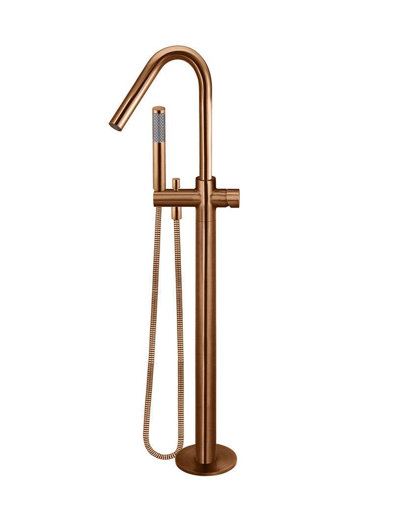 Meir Round Pinless Freestanding Bath Spout and Hand Shower