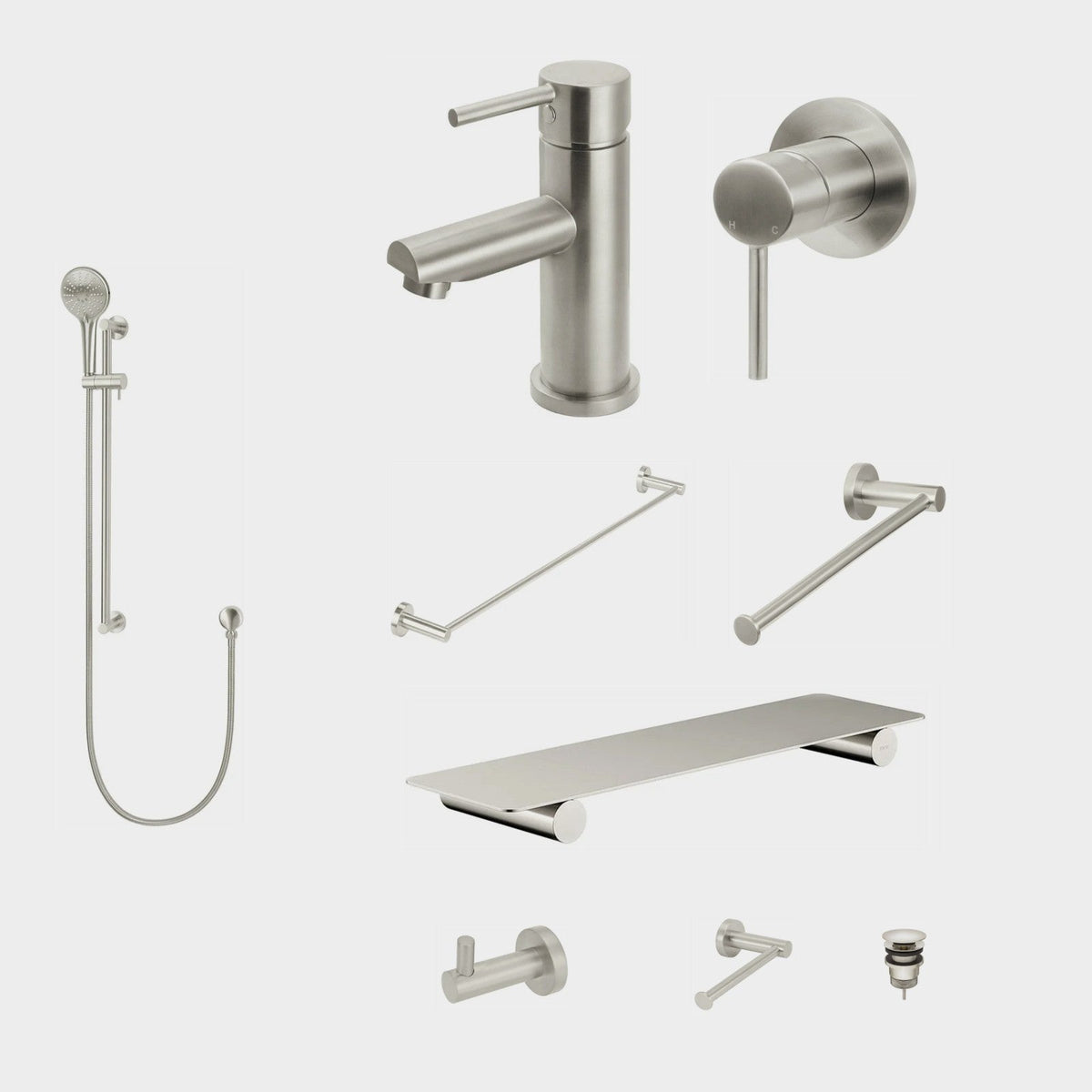 Meir Round 10-Piece Bathroom Package - Brushed Nickel: every piece in the package