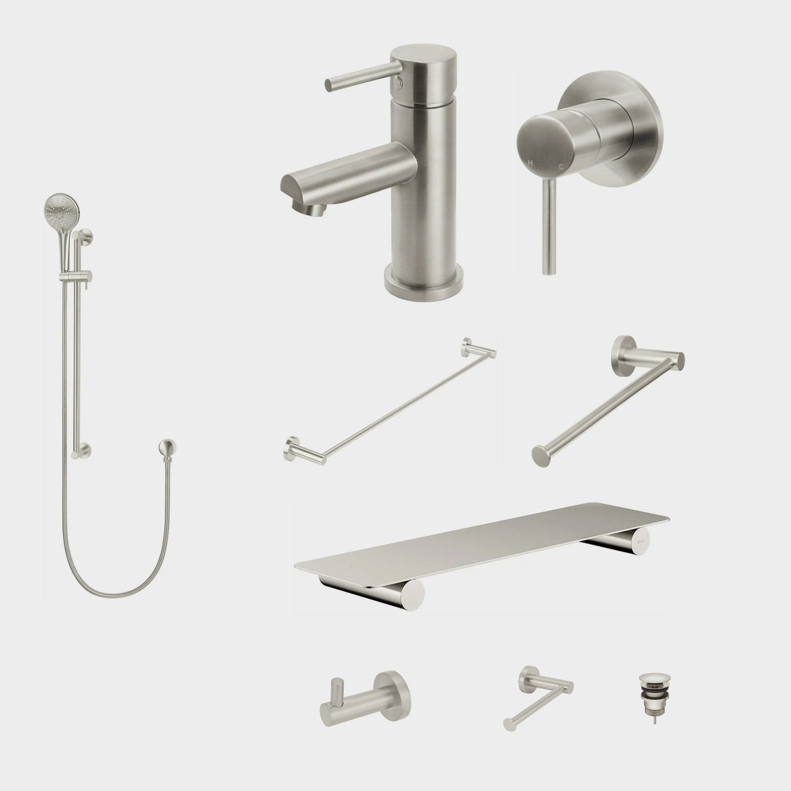 Meir Round 10-Piece Bathroom Package - Brushed Nickel: every piece in the package