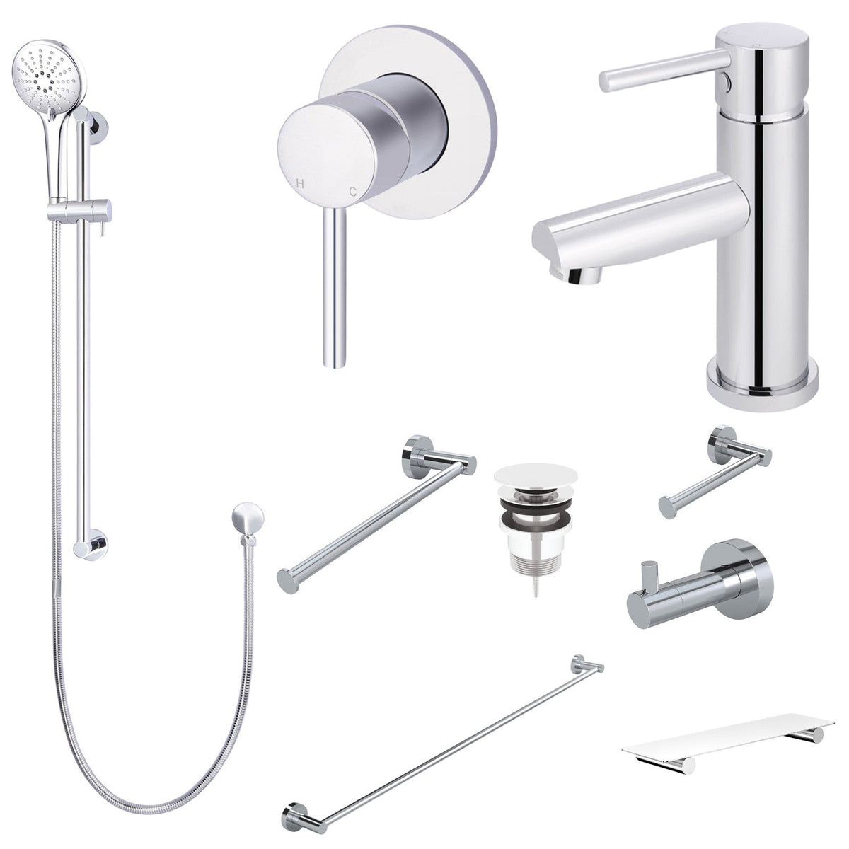 Meir Round 10-Piece Bathroom Package - Chrome: every piece in the package