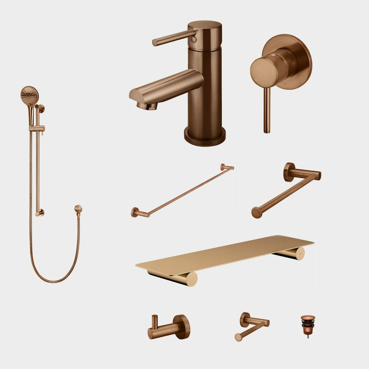 Meir Round 10-Piece Bathroom Package - Lustre Bronze: every piece in the package