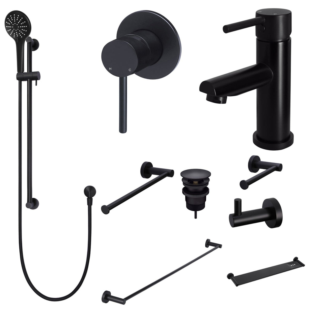 Meir Round 10-Piece Bathroom Package - Matte Black: every piece in the package