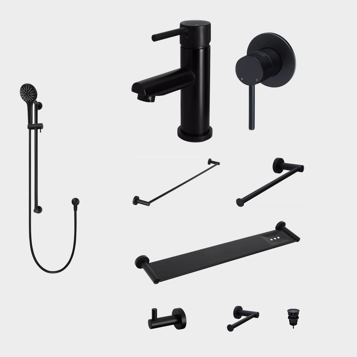 Meir Round 10-Piece Bathroom Package - Matte Black: every piece in the package