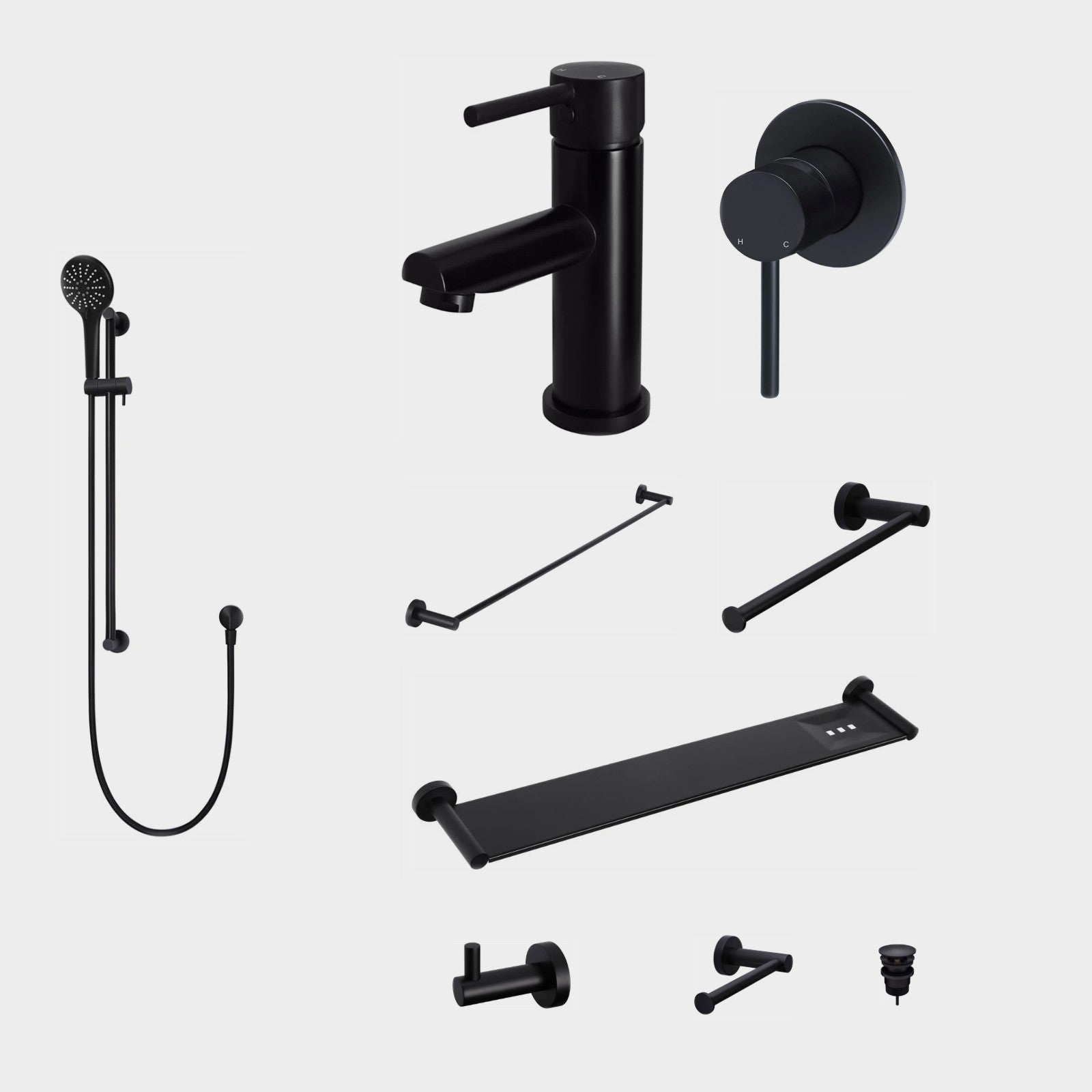 Meir Round 10-Piece Bathroom Package - Matte Black: every piece in the package