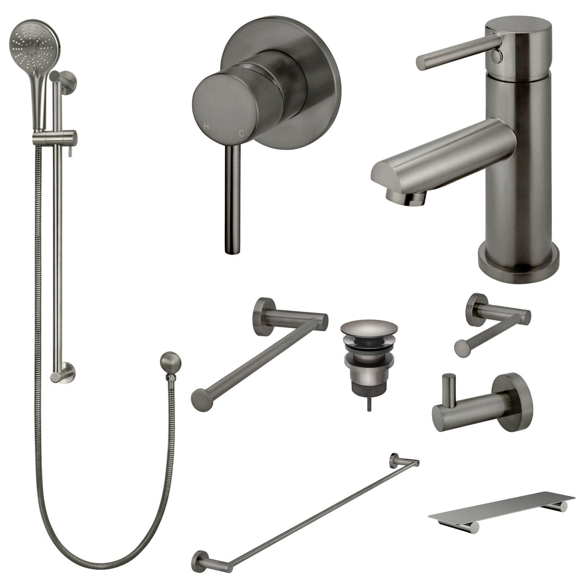 Meir Round 10-Piece Bathroom Package - Shadow: every piece in the package