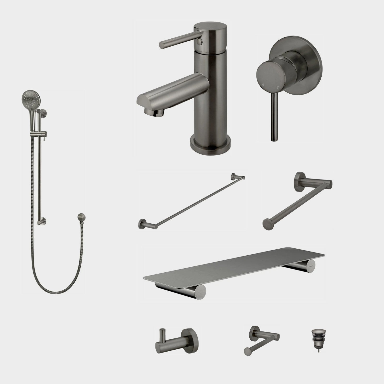 Meir Round 10-Piece Bathroom Package - Shadow: every piece in the package