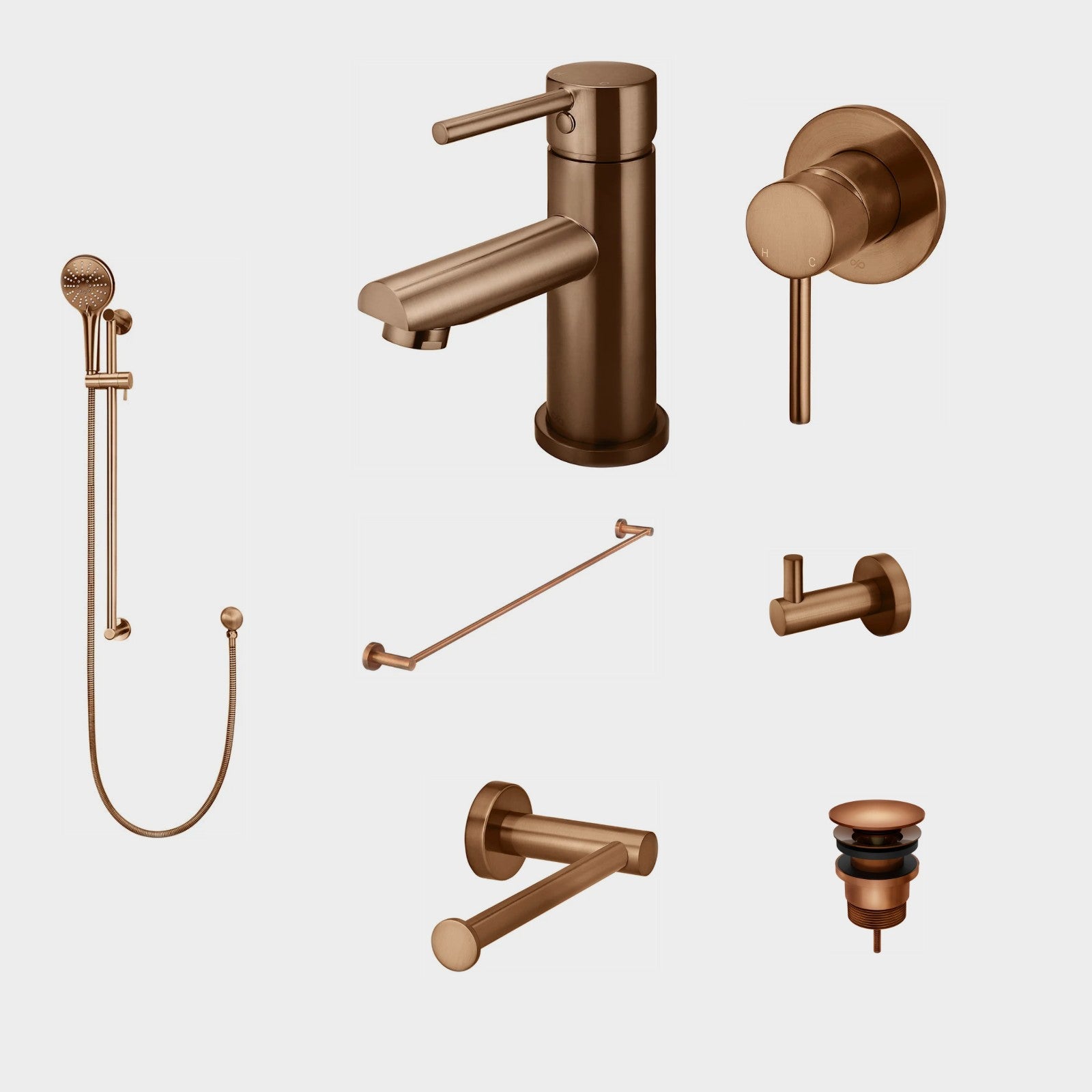 Meir Round 8-Piece Bathroom Package - Lustre Bronze: every piece in the package