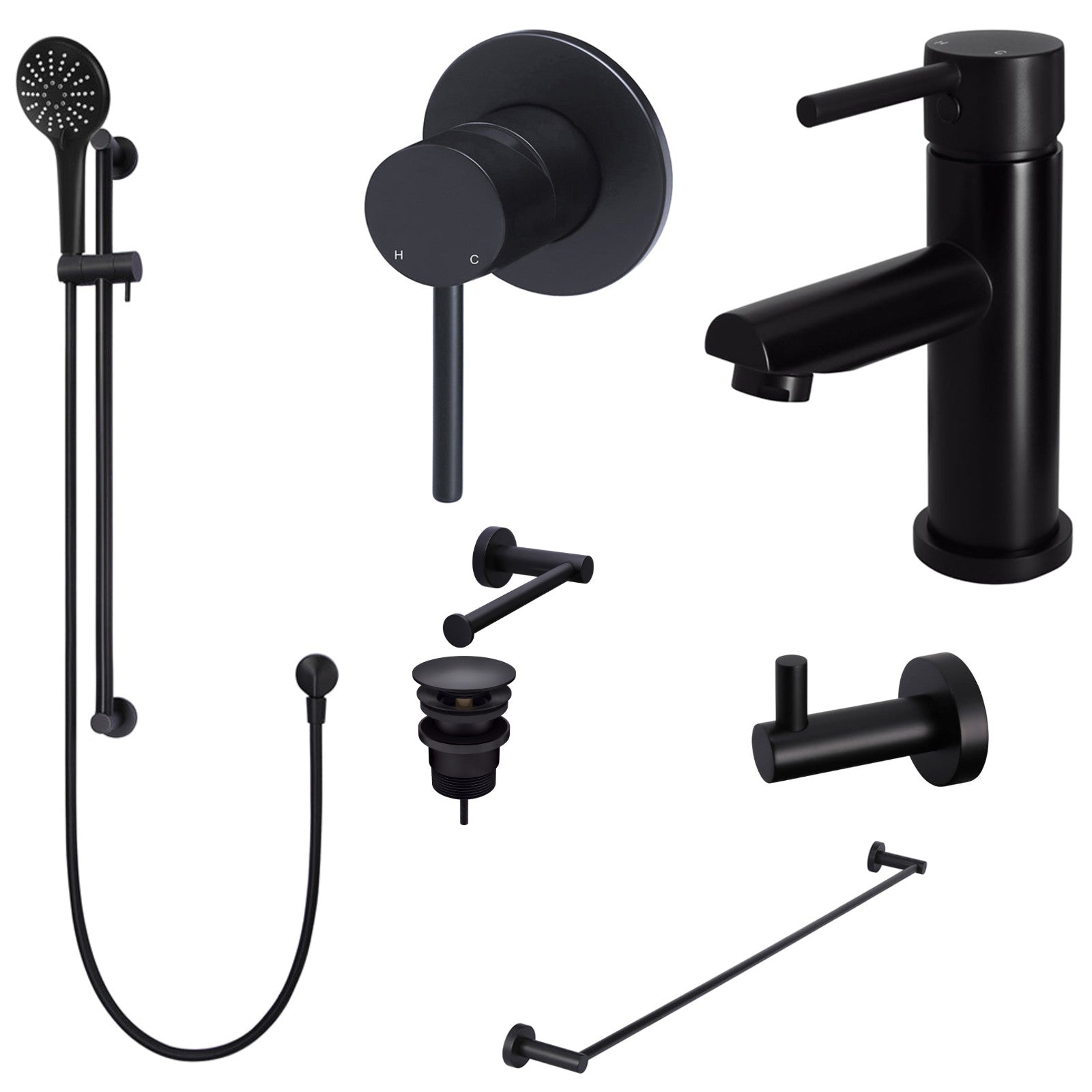 Meir Round 8-Piece Bathroom Package - Matte Black: every piece in the package