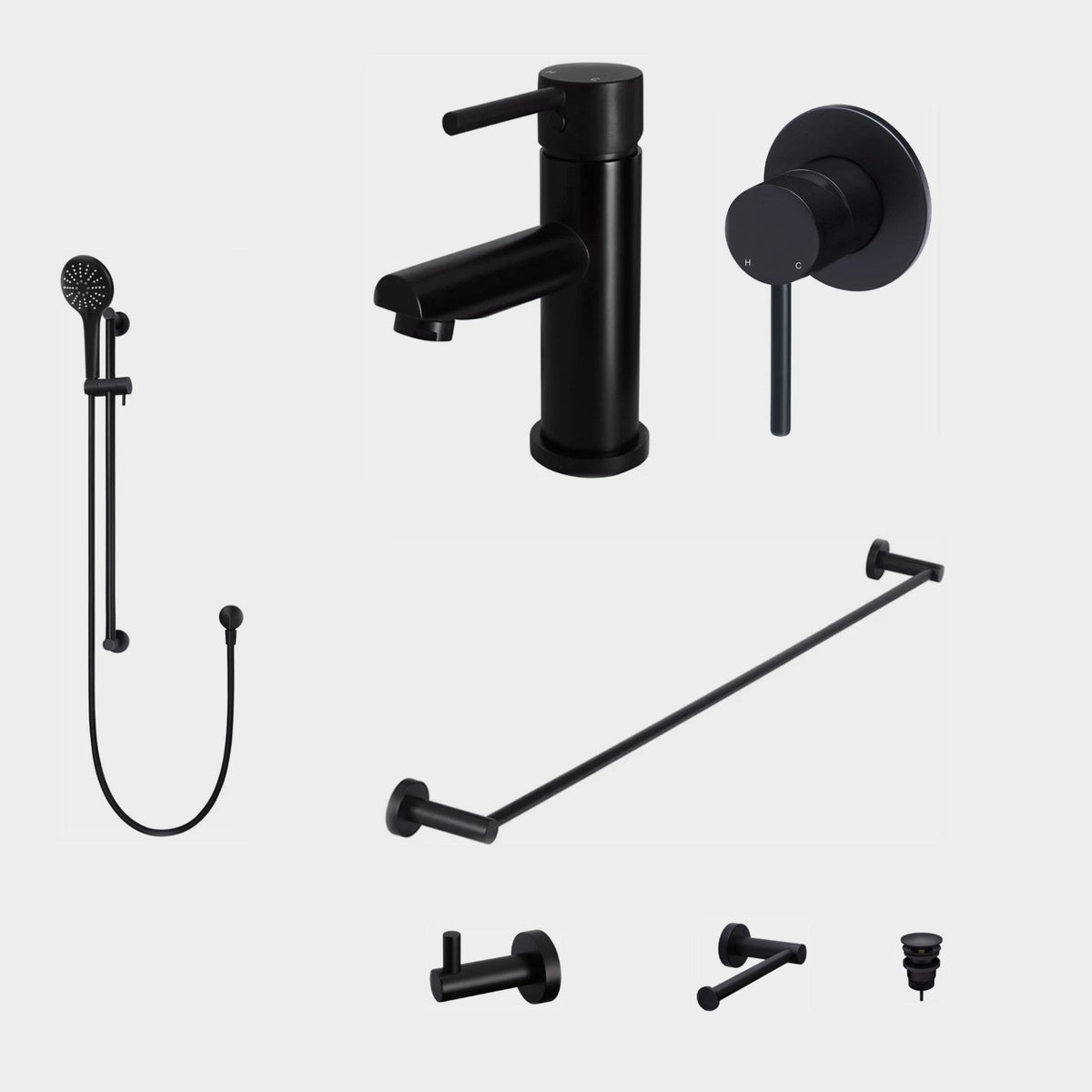 Meir Round 8-Piece Bathroom Package - Matte Black: every piece in the package