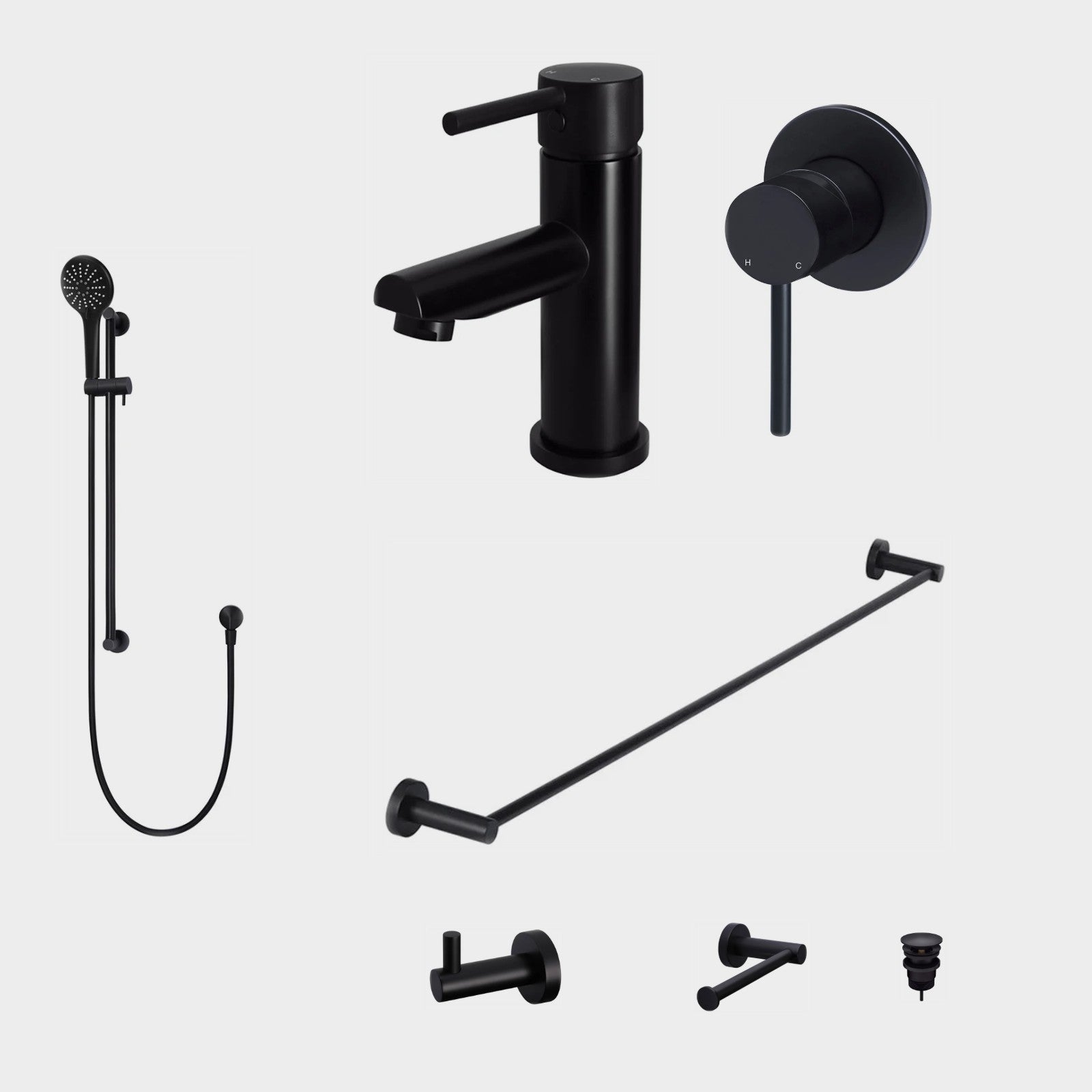Meir Round 8-Piece Bathroom Package - Matte Black: every piece in the package