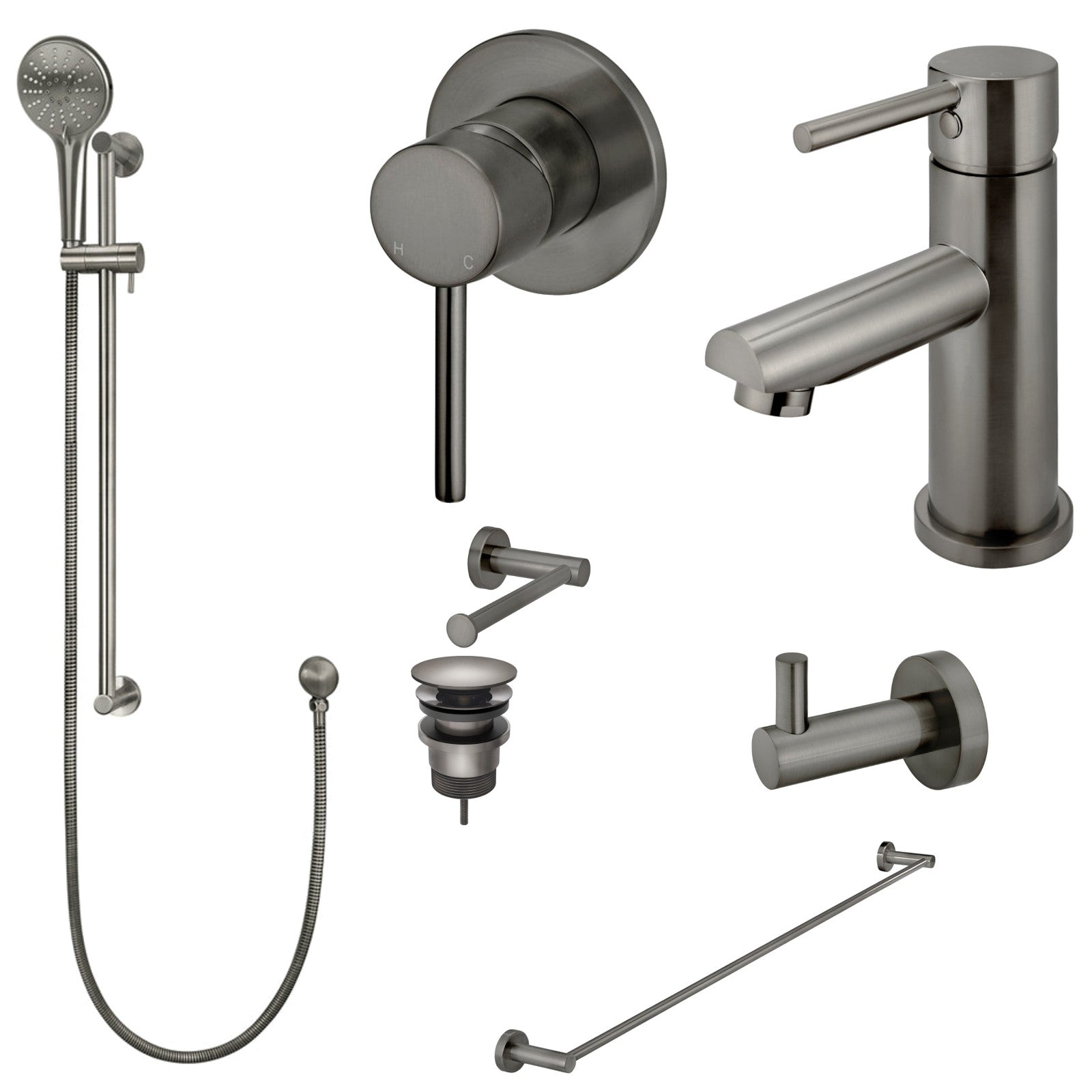 Meir Round 8-Piece Bathroom Package - Shadow: every piece in the package