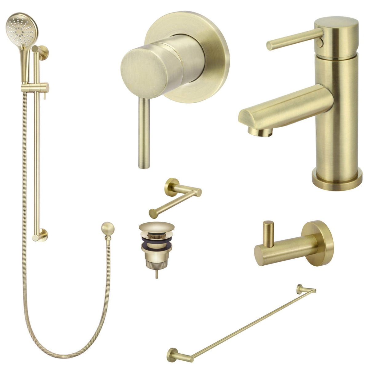 Meir Round 8-Piece Bathroom Package - Tiger Bronze: every piece in the package