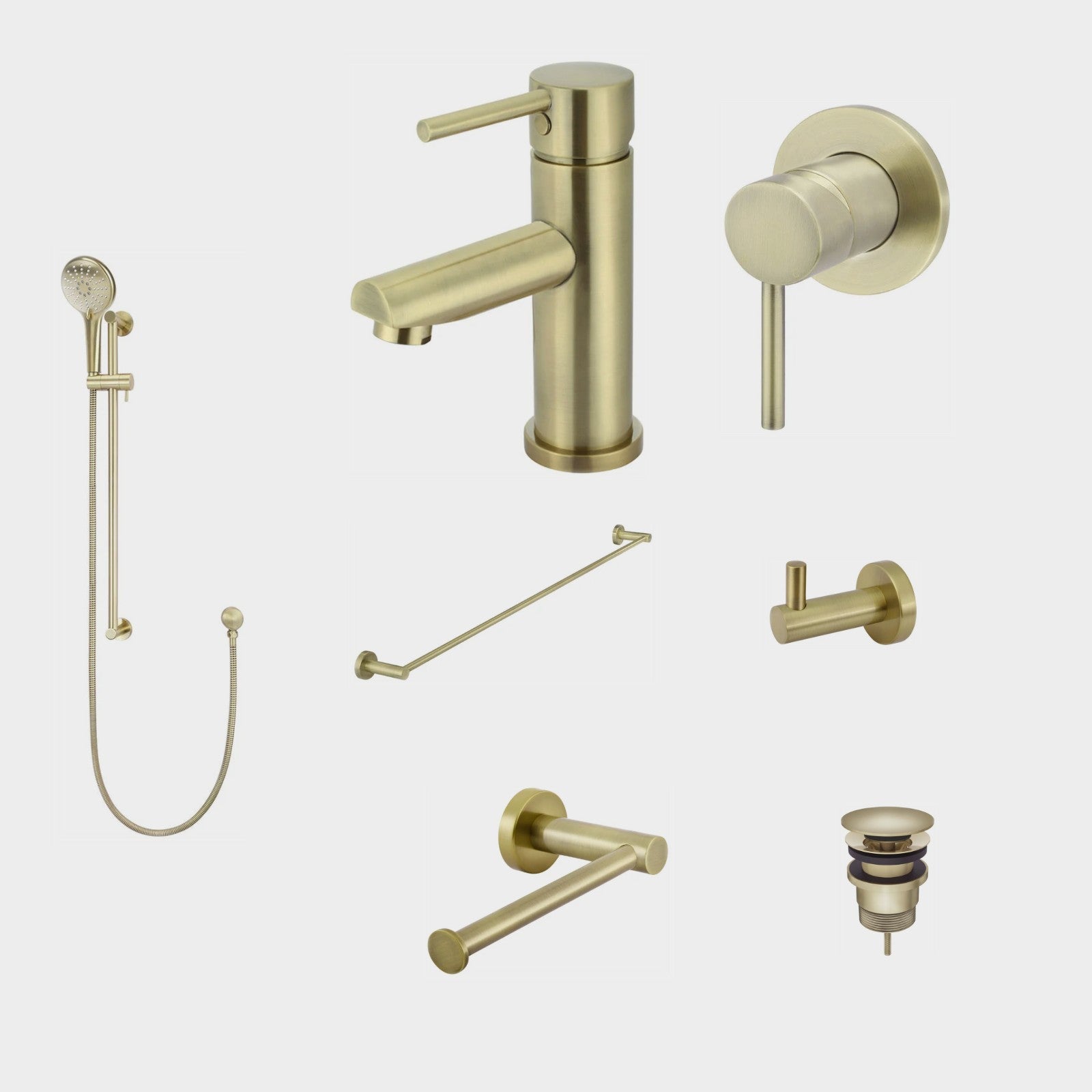 Meir Round 8-Piece Bathroom Package - Tiger Bronze: every piece in the package