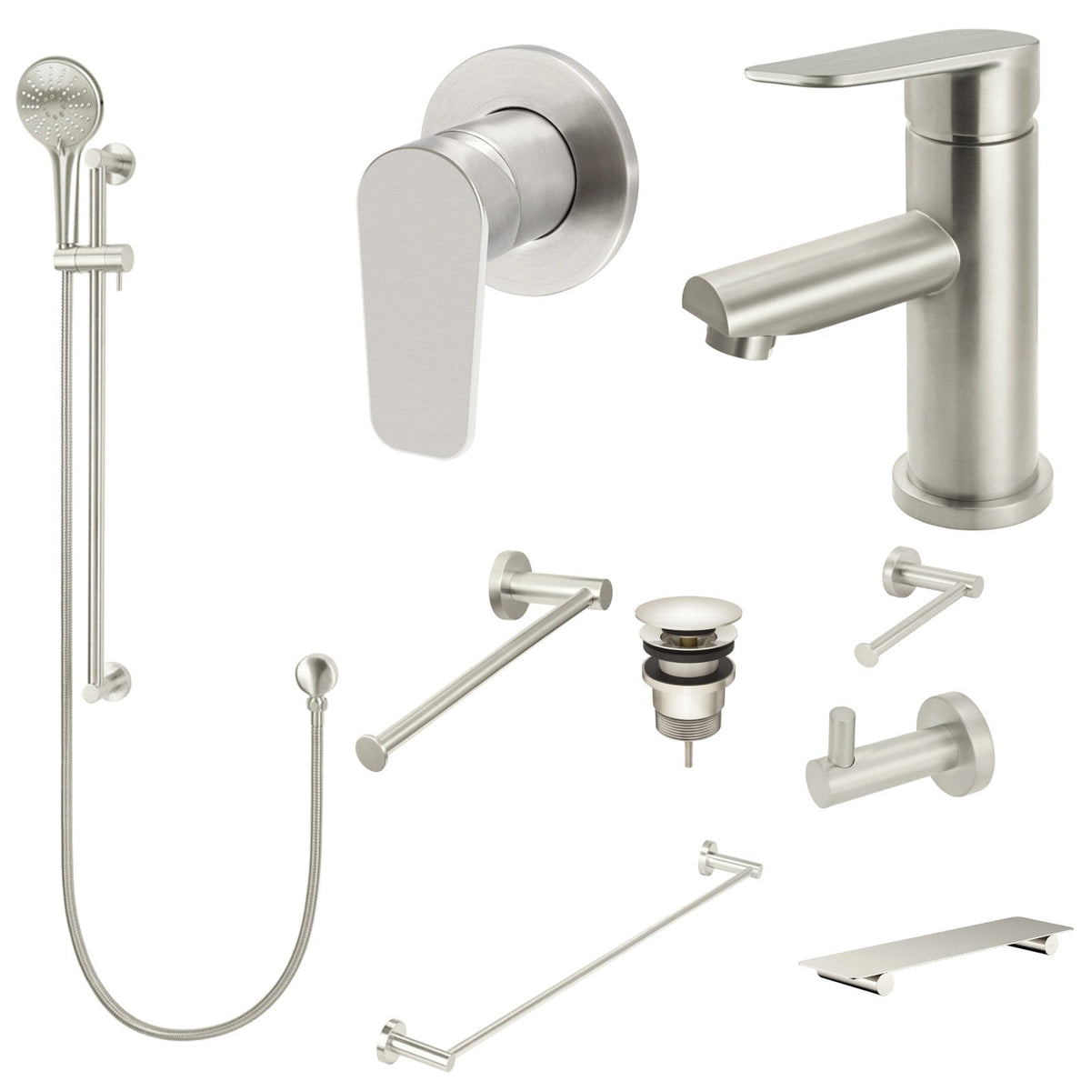 Meir Round Paddle 10-Piece Bathroom Package - Brushed Nickel: every piece in the package