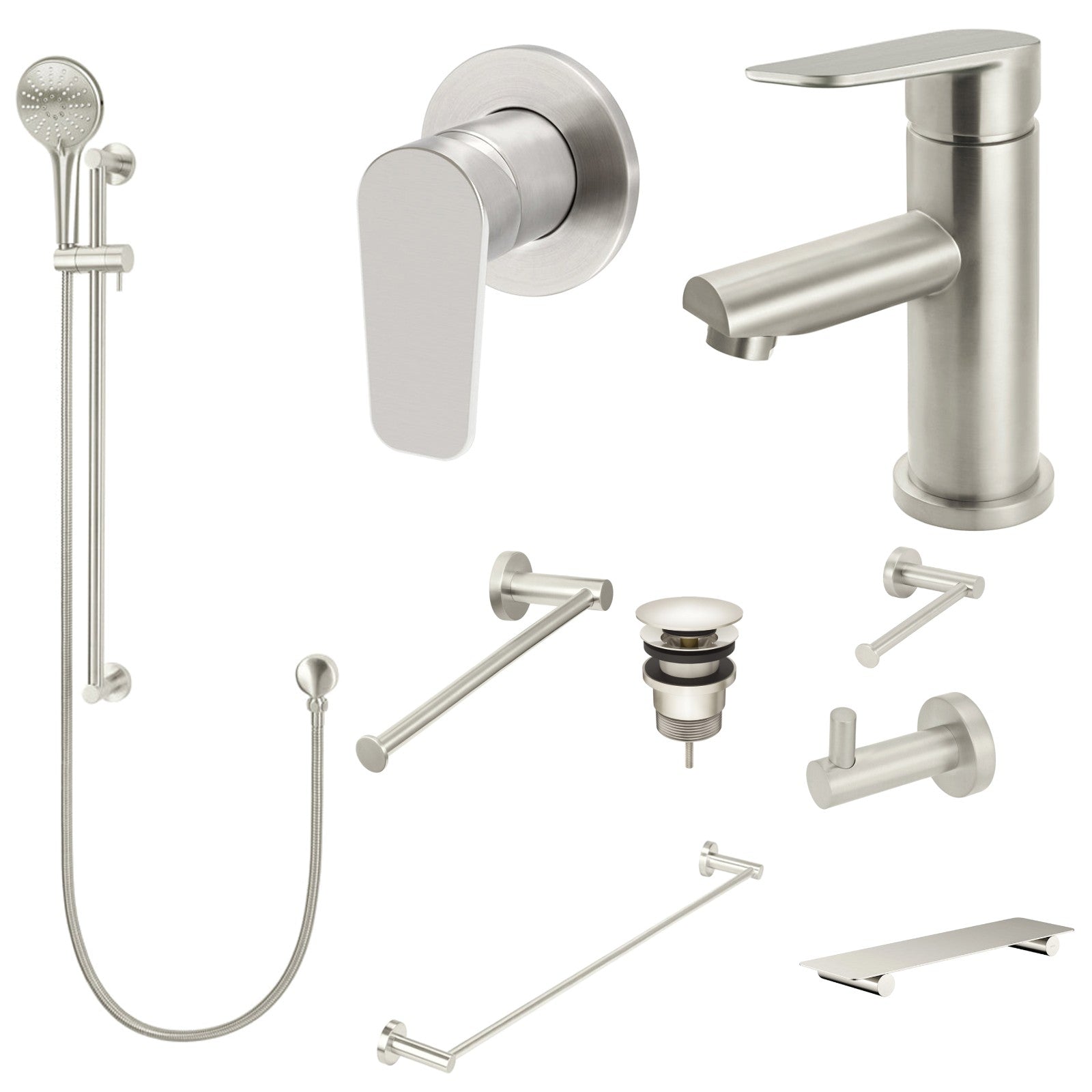Meir Round Paddle 10-Piece Bathroom Package - Brushed Nickel: every piece in the package