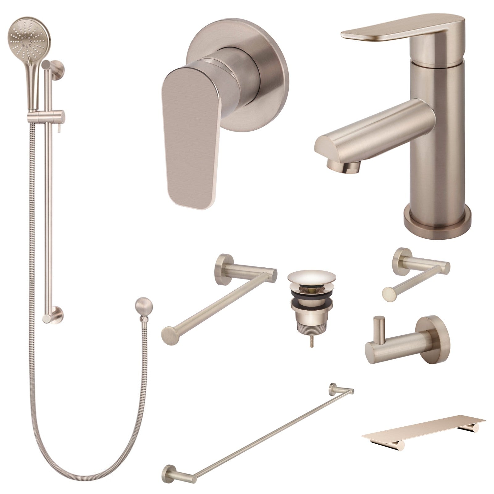 Meir Round Paddle 10-Piece Bathroom Package - Champagne: every piece in the package