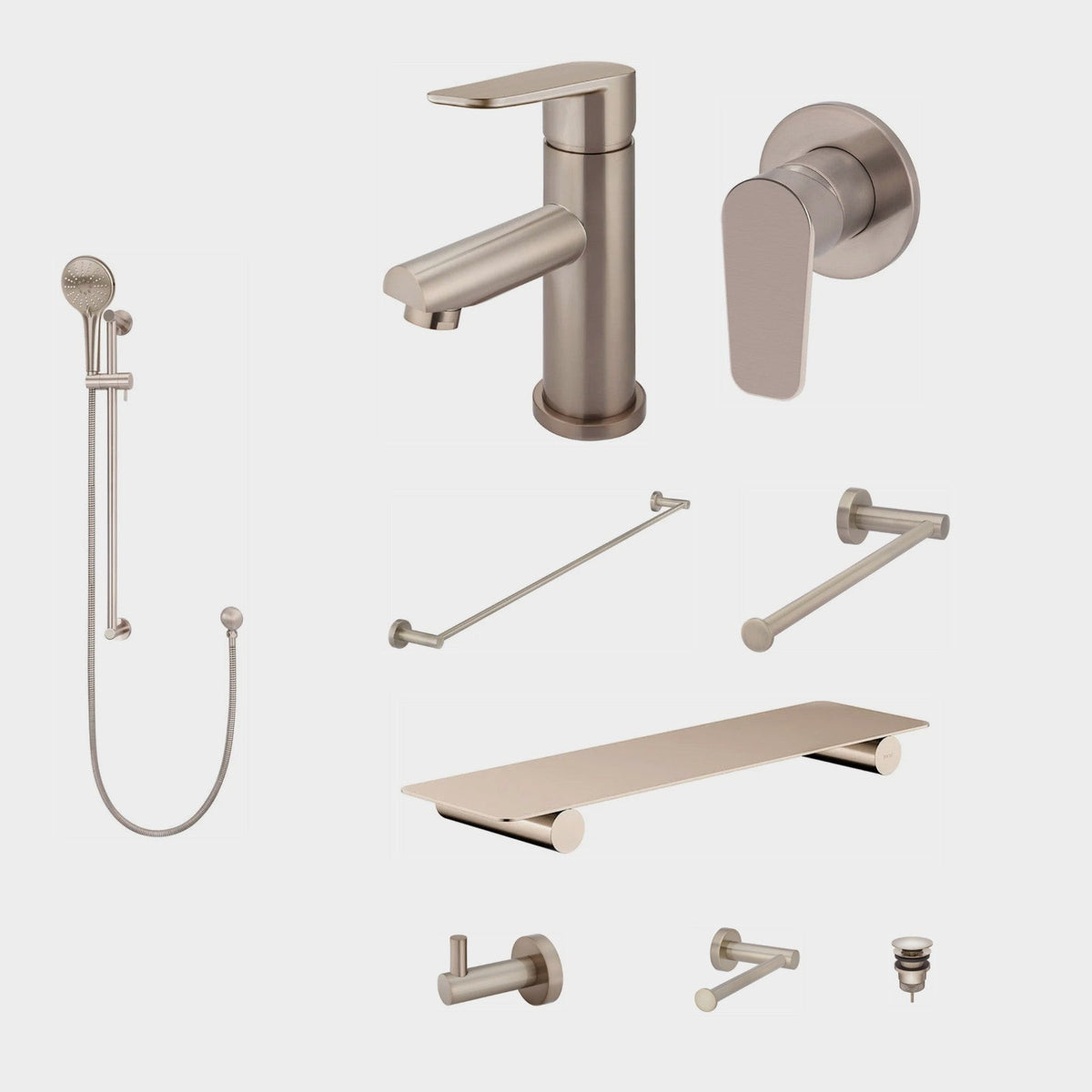 Meir Round Paddle 10-Piece Bathroom Package - Champagne: every piece in the package
