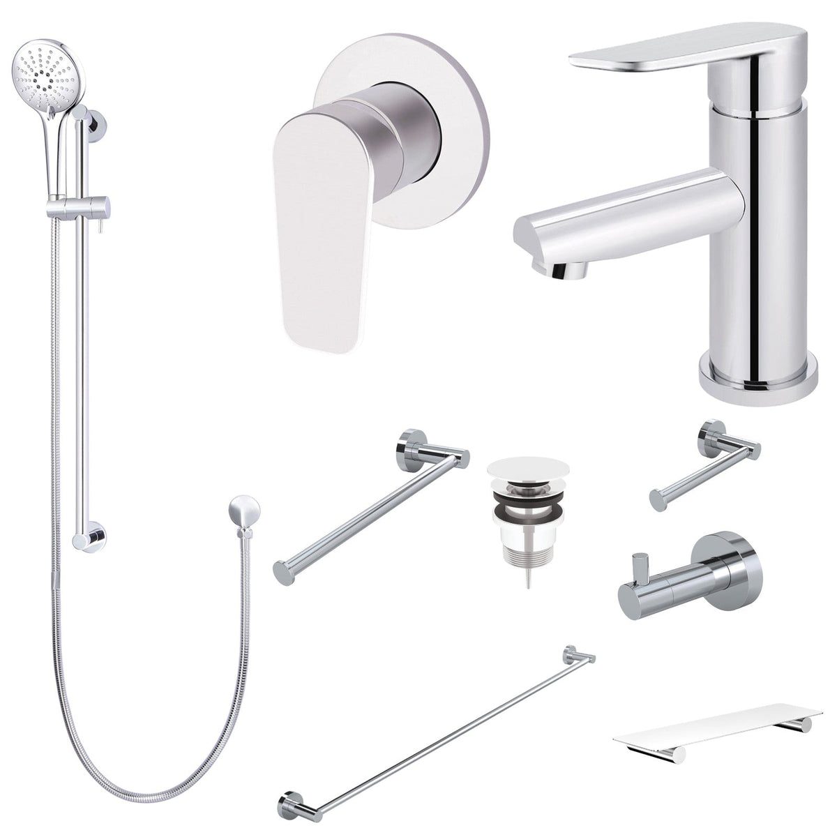 Meir Round Paddle 10-Piece Bathroom Package - Chrome: every piece in the package