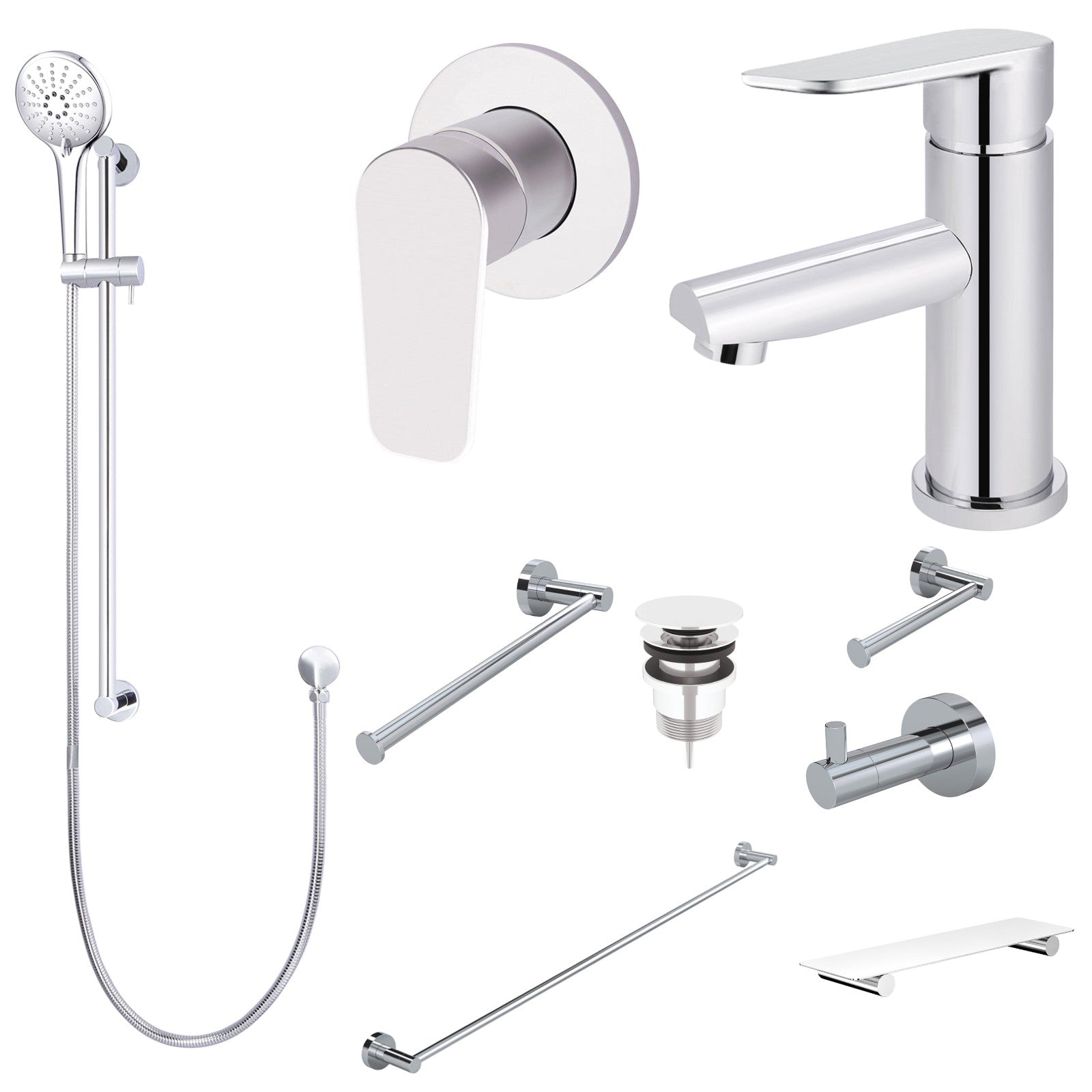 Meir Round Paddle 10-Piece Bathroom Package - Chrome: every piece in the package