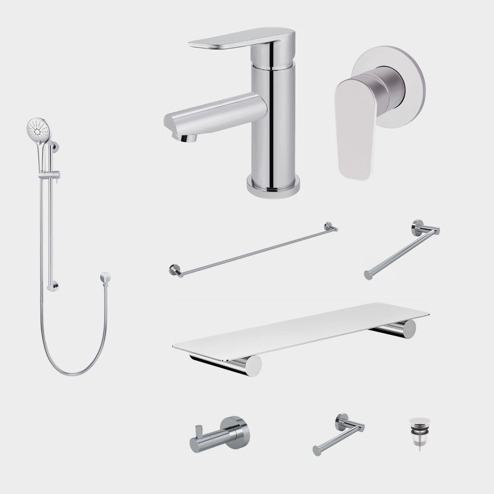 Meir Round Paddle 10-Piece Bathroom Package - Chrome: every piece in the package