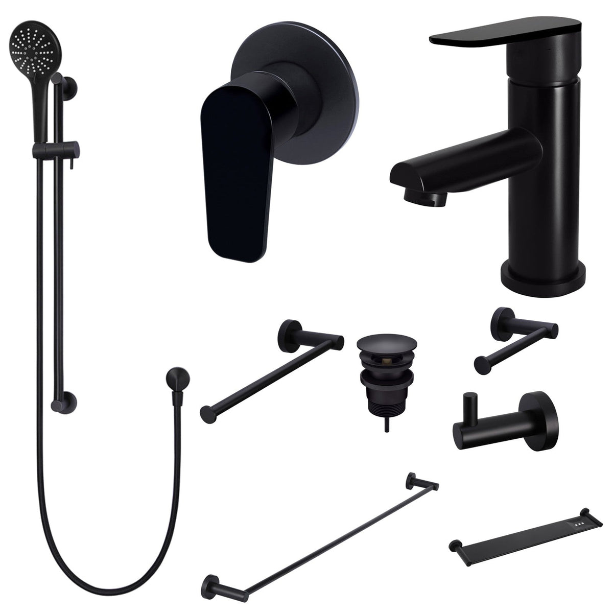 Meir Round Paddle 10-Piece Bathroom Package - Matte Black: every piece in the package