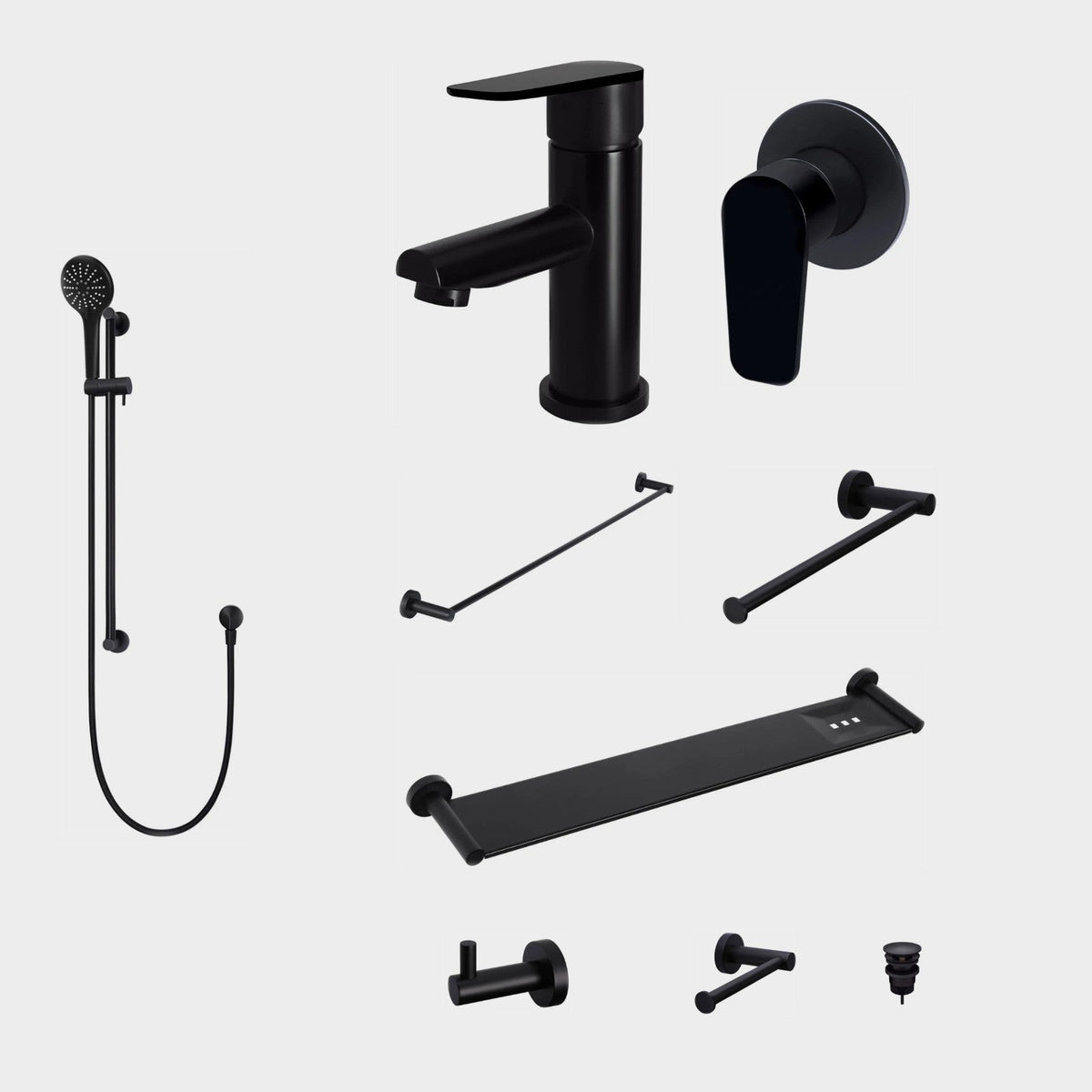 Meir Round Paddle 10-Piece Bathroom Package - Matte Black: every piece in the package