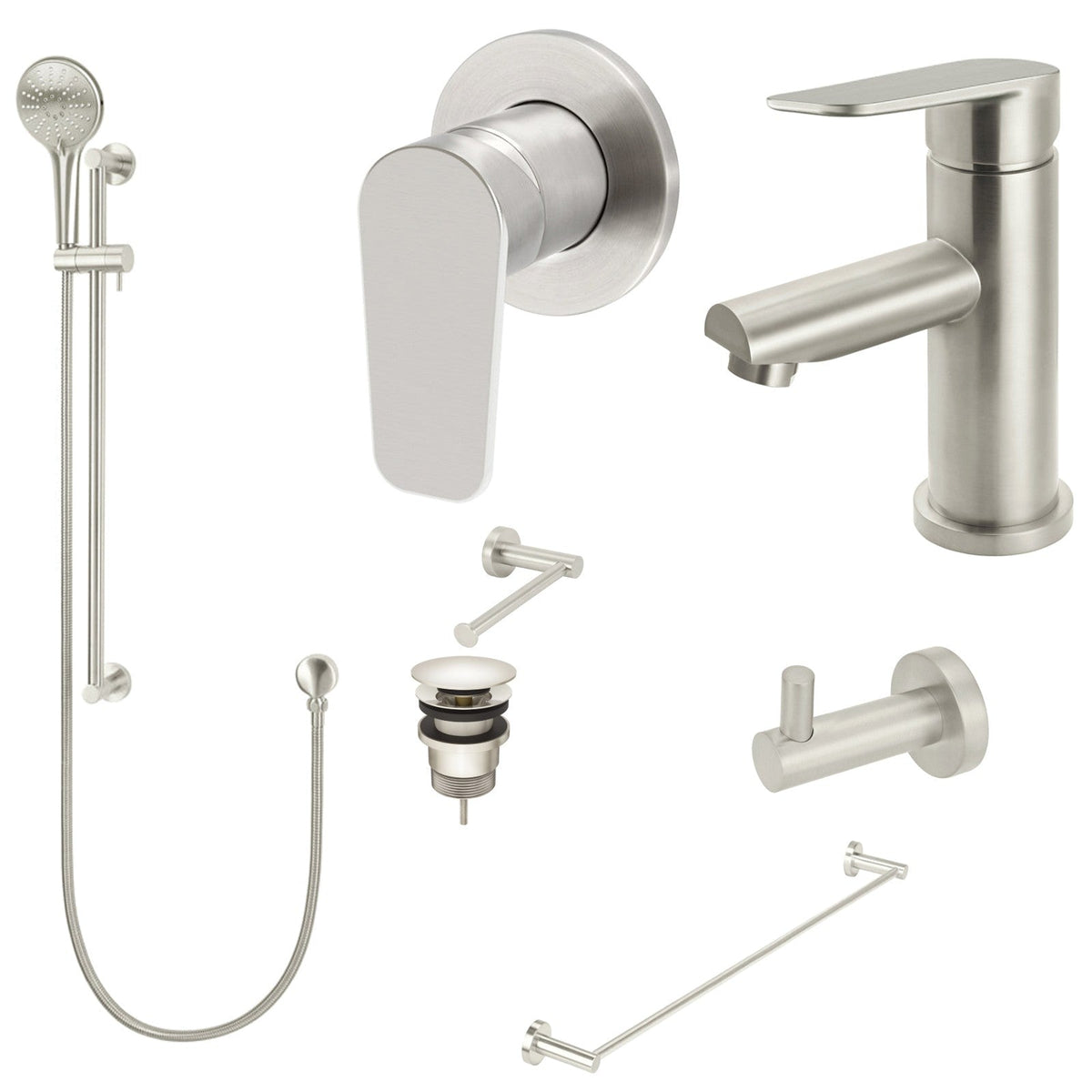 Meir Round Paddle 8-Piece Bathroom Package - Brushed Nickel: every piece in the package