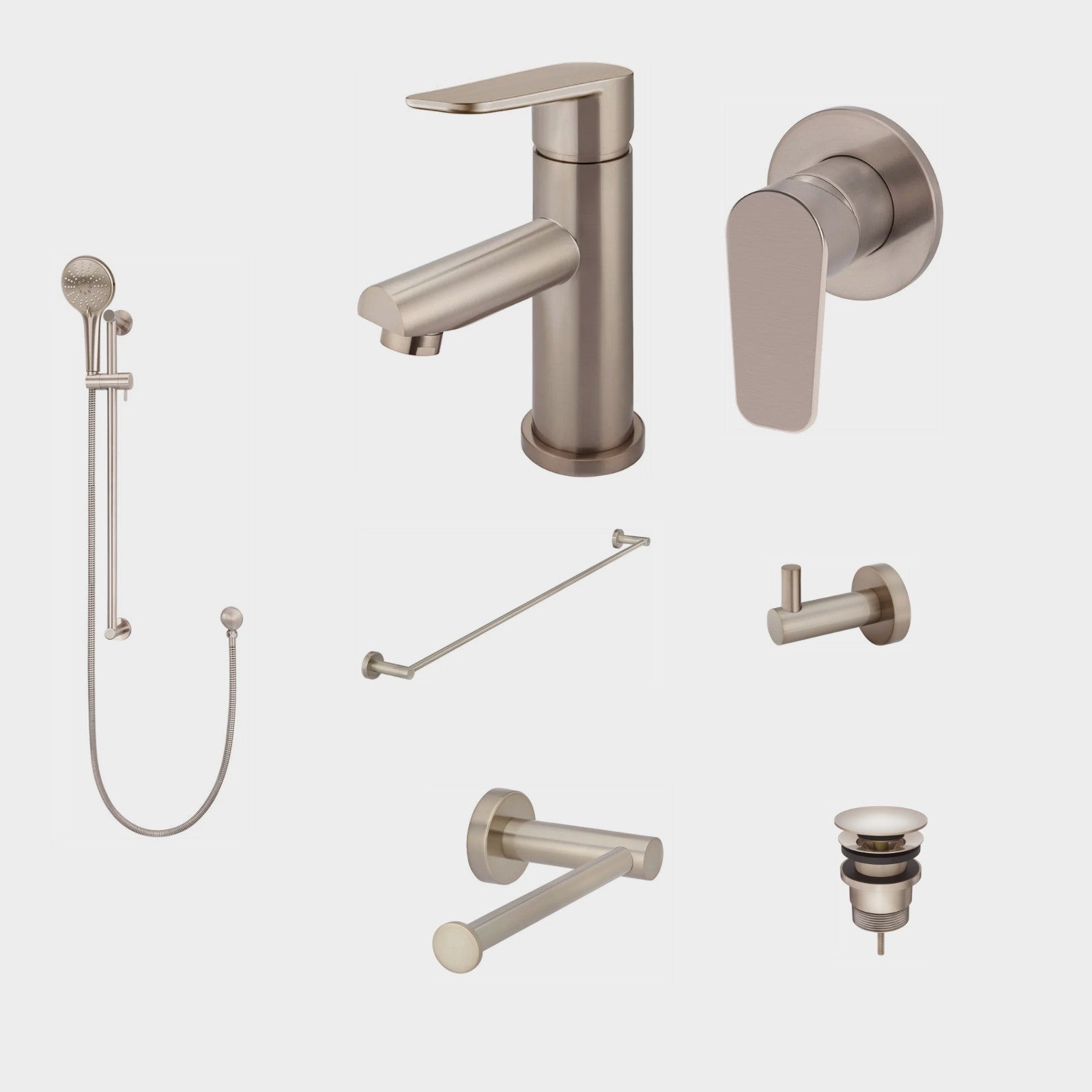 Meir Round Paddle 8-Piece Bathroom Package - Champagne: every piece in the package