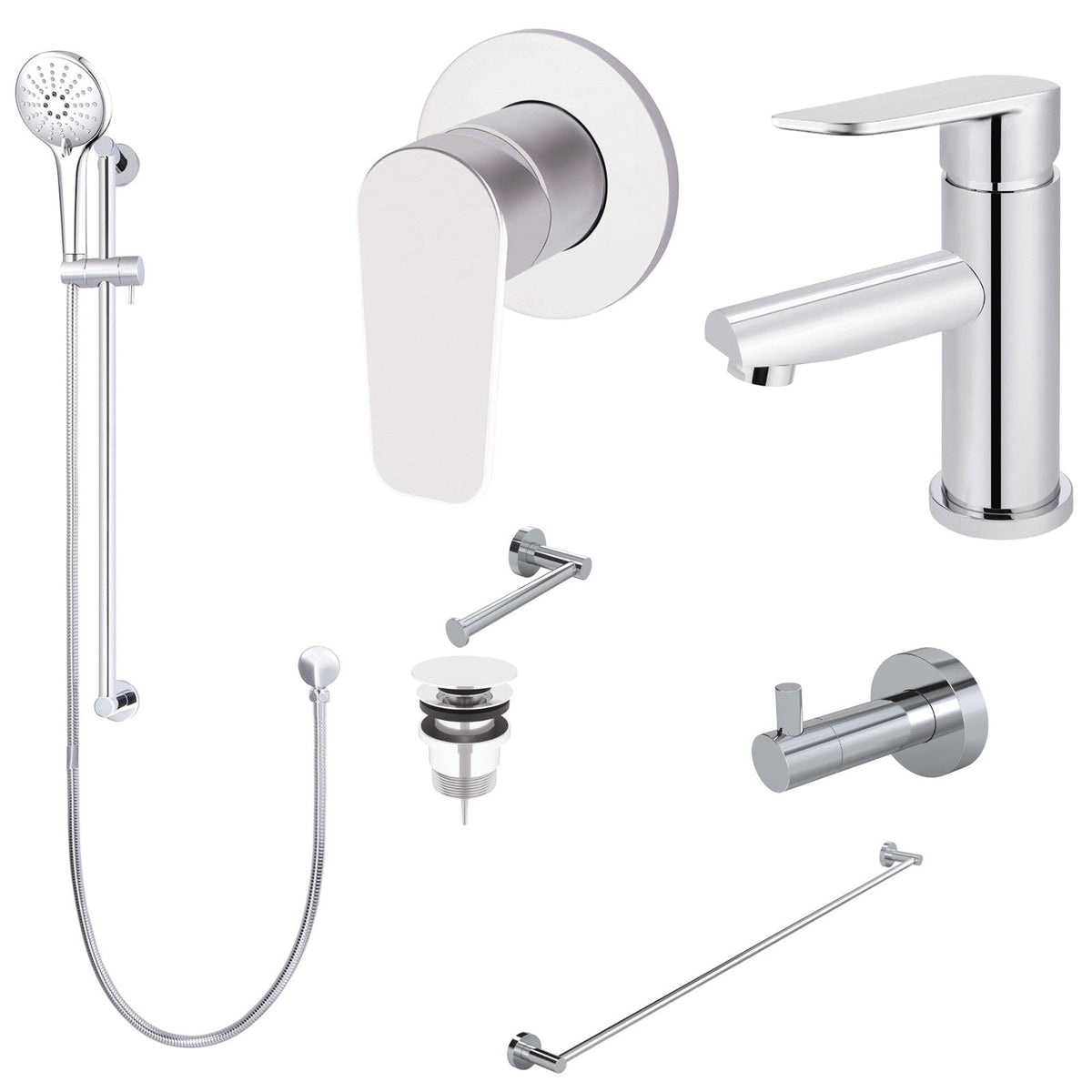 Meir Round Paddle 8-Piece Bathroom Package - Chrome: every piece in the package