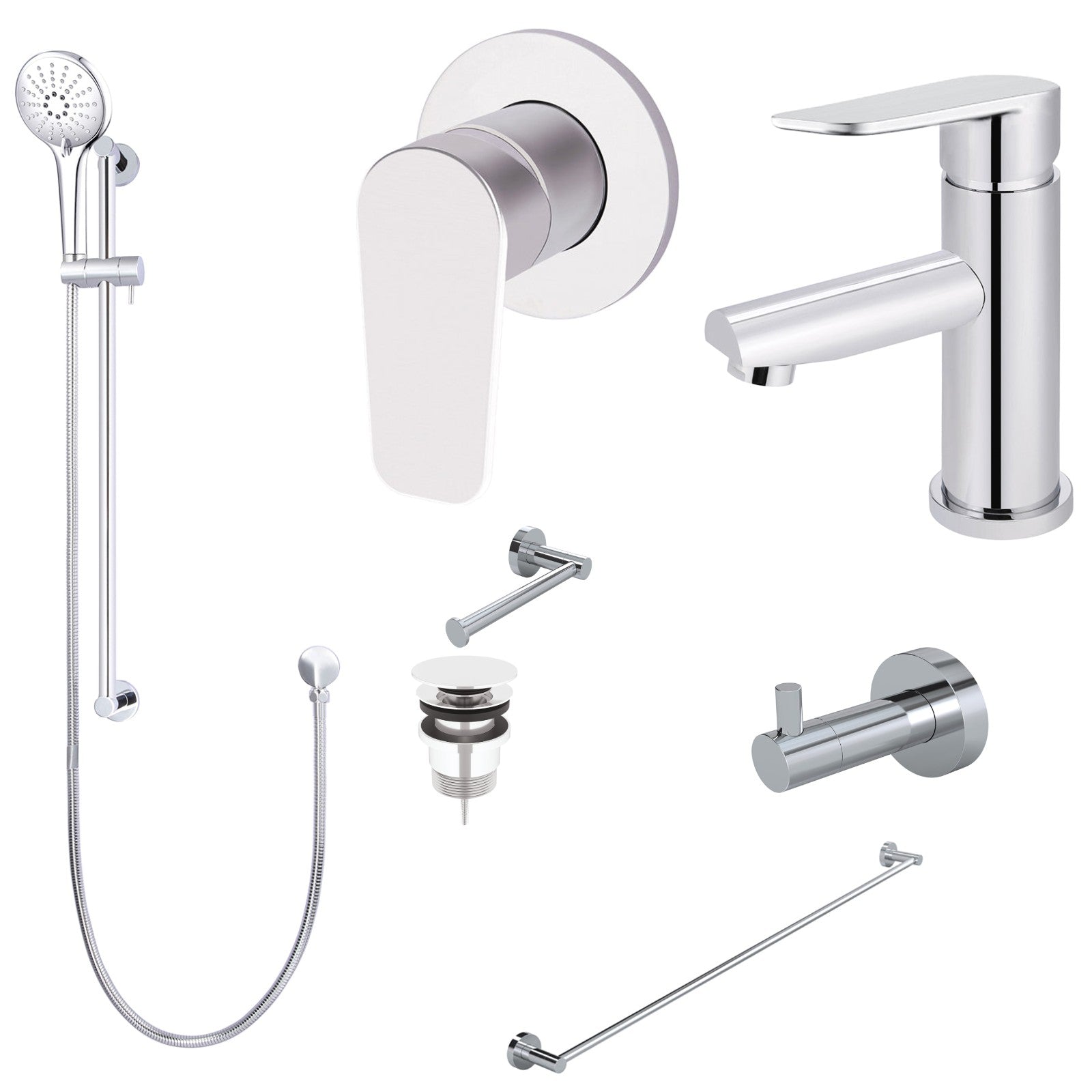 Meir Round Paddle 8-Piece Bathroom Package - Chrome: every piece in the package